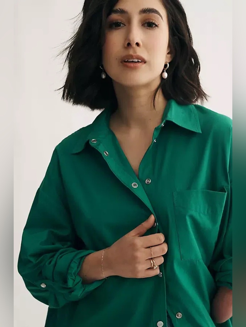 Anthropologie Maeve The Bennet Emerald Green Button Down 100% Cotton Shirt Sz S